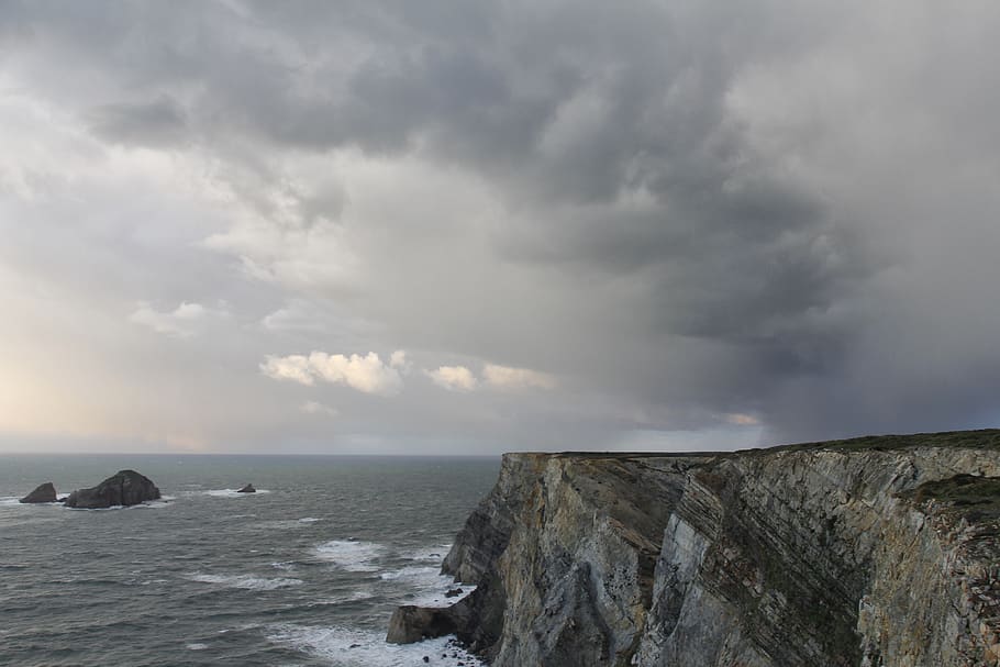 cabo peñas, cape, clouds, ocean, cliffs, sky, sea, cloud - sky HD wallpaper