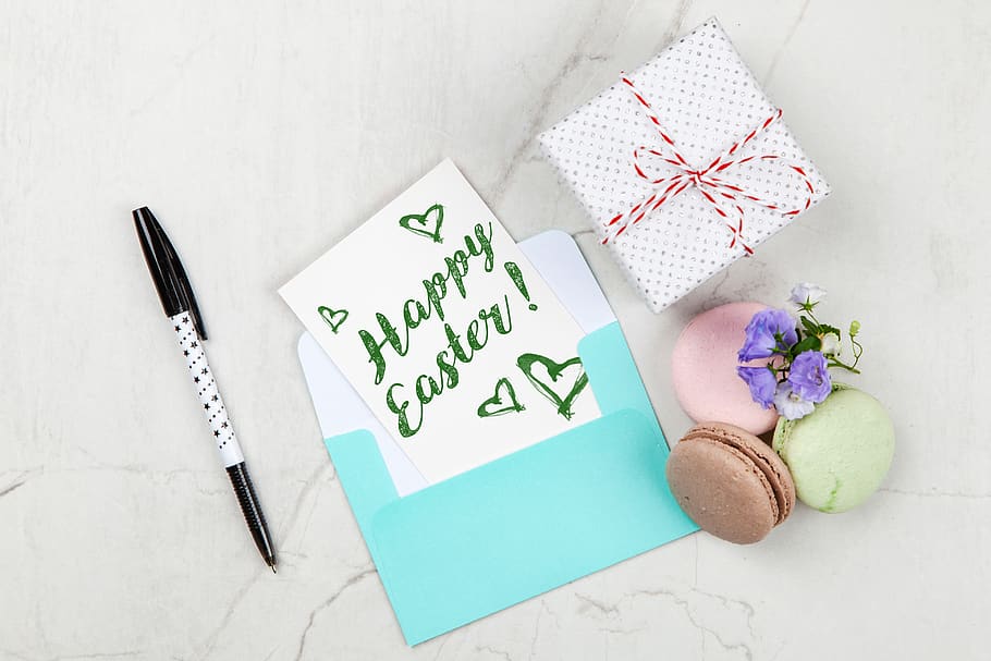 Happy Easter Text, bloom, blooming, blossom, bow, box, bright HD wallpaper