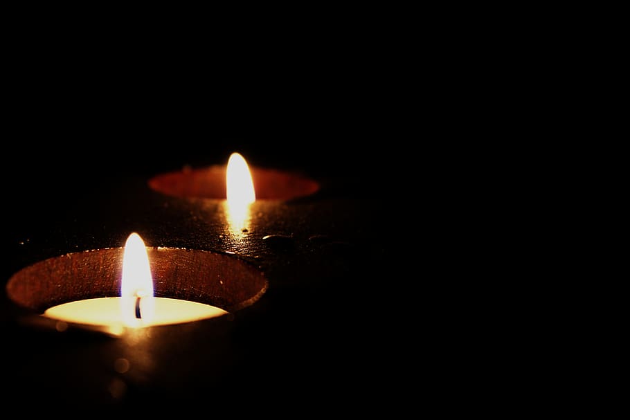 candles, tealights, flame, dark, fire, burning, illuminated HD wallpaper