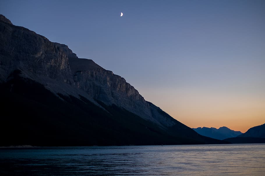 banff, canada, lake, sunset, mountain, alberta, water, beauty in nature HD wallpaper