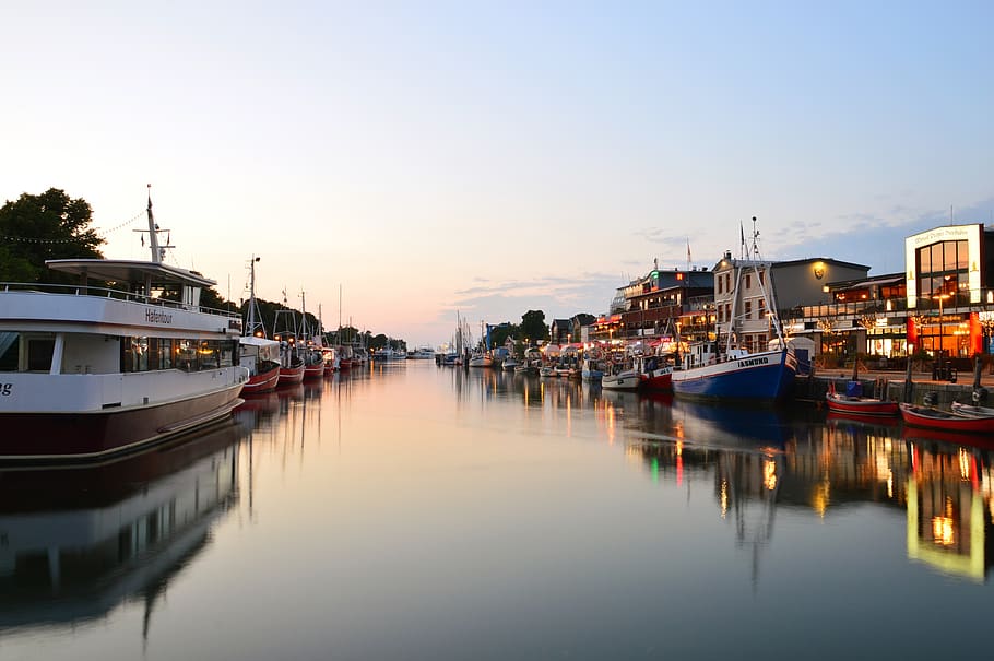 warnemünde, current, water, baltic sea, port, fishing boat HD wallpaper