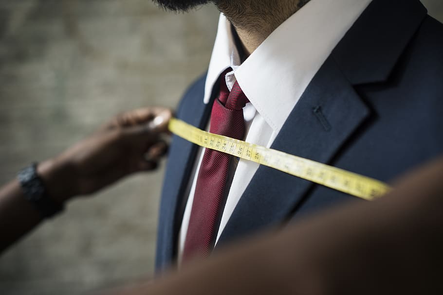 Tailor Measuring Man's Chest, adult, apparel, blur, hand, indoors
