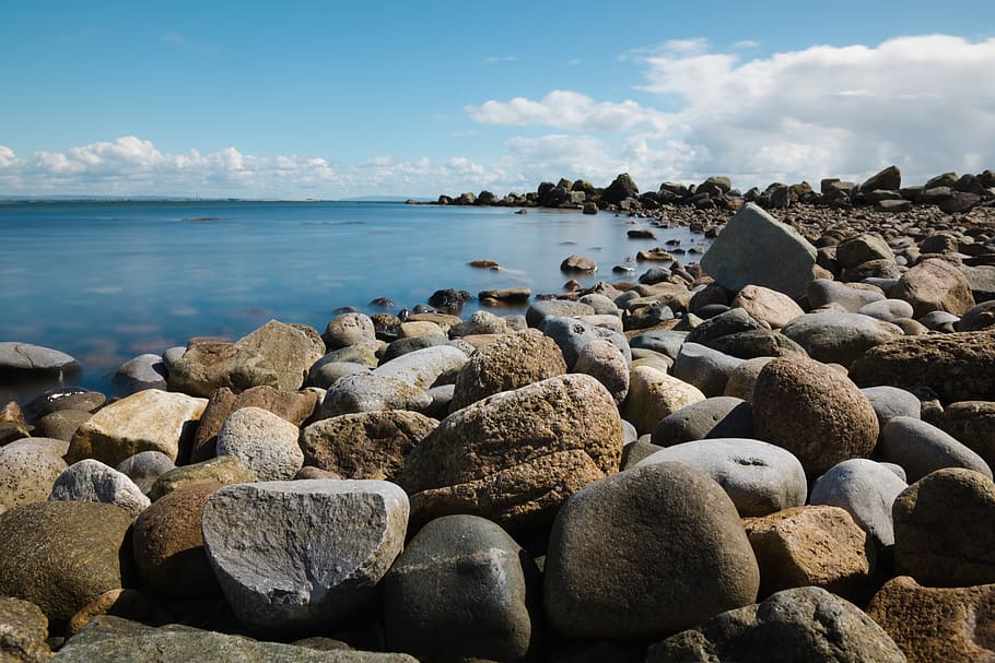 galway, irlanda, water, rocks, ireland, ocean, blue, smooth, HD wallpaper
