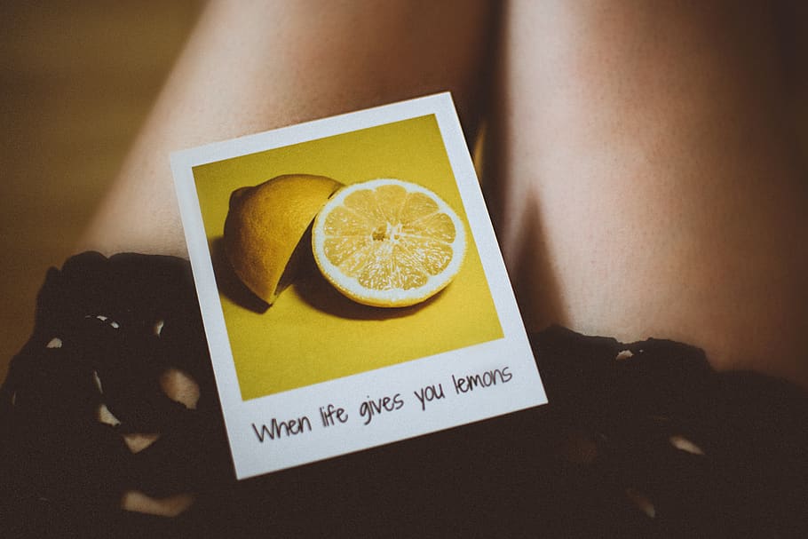 Lemon Photo on Person's Thigh, card, conceptual, food, fruit, HD wallpaper