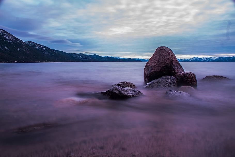 Brown Stone Near Mountain, beach, clouds, daylight, landscape HD wallpaper