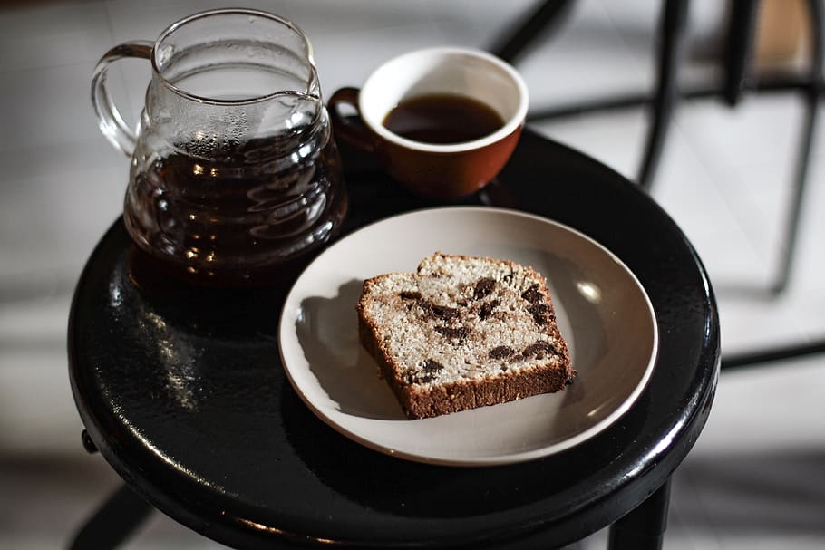 Sliced Bread on Plate, cake, chocolate, coffee, cream, cup, dawn HD wallpaper