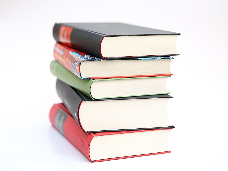 Pile of Five Books, book stack, education, knowledge, learn, reading HD wallpaper