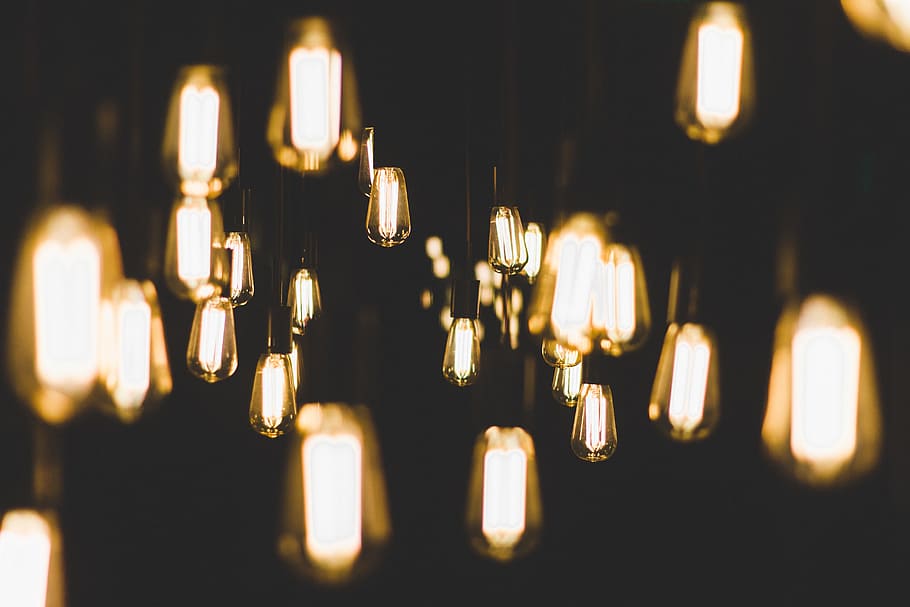 clear glass light bulb, night, evening, interior design, decor HD wallpaper