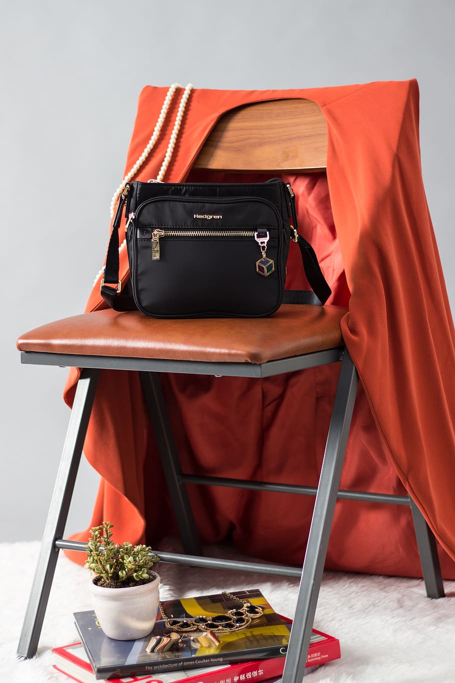Black Crossbody Bag On Chair, coat, jacket, indoors, red, no people HD wallpaper