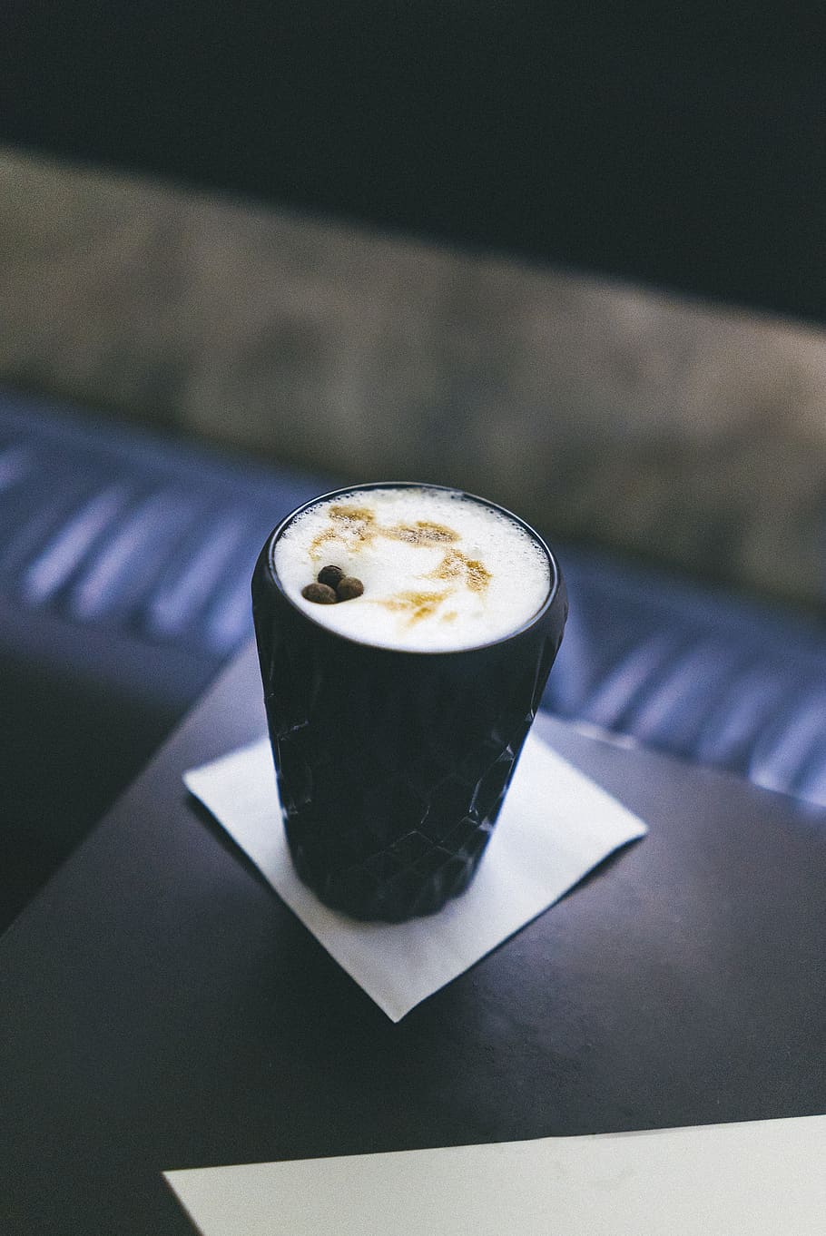 black ceramic cup with white latter art, warm up cocktail bar, HD wallpaper