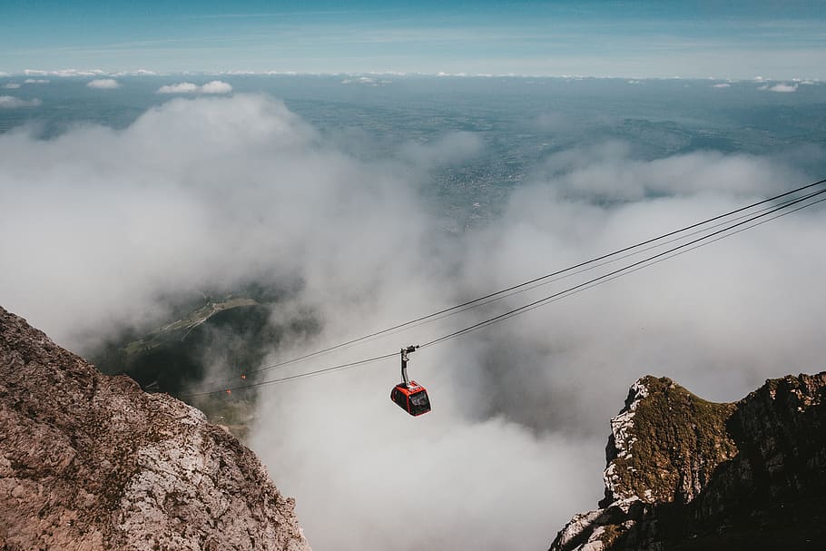 black and orange cable car, switzerland, pilatus, luzern, transportation HD wallpaper
