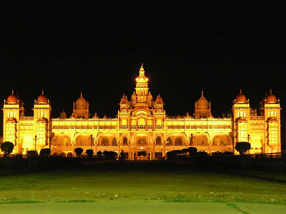 palace, mysore, construction, architecture, keep, urban, night HD wallpaper