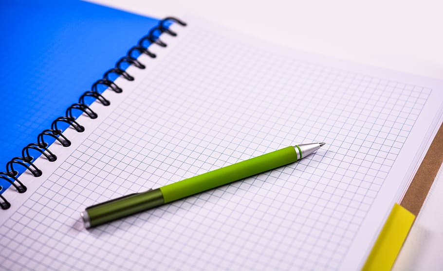 Green Click Pen, blank, notebook, page, studio shot, note pad HD wallpaper