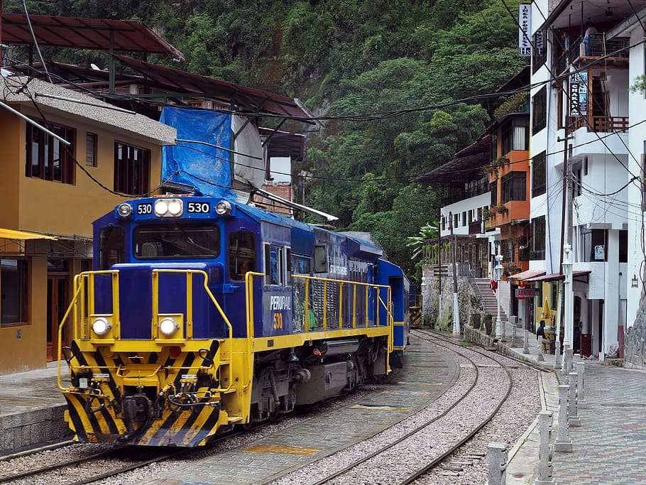 peru, aguas calientes, train, city, jungle, railroad track, HD wallpaper