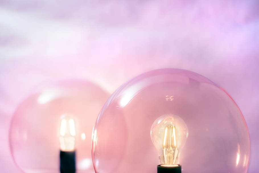 two clear glass bulbs, light bulb, lighting equipment, illuminated HD wallpaper