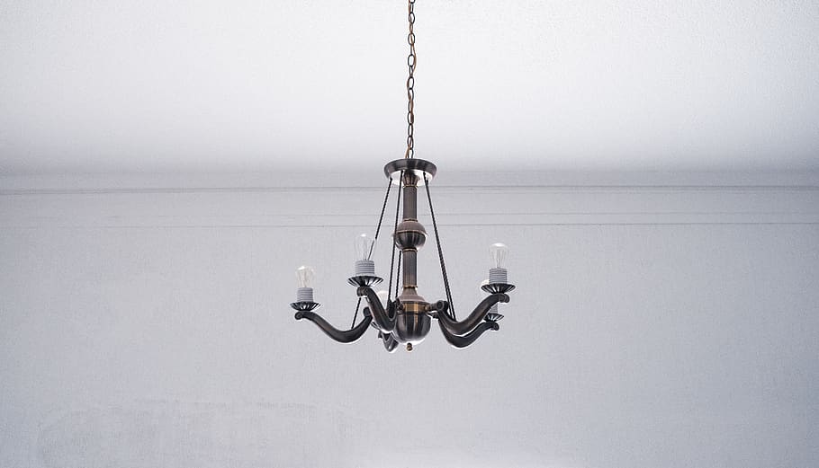 black uplight chandelier, hanging, indoors, no people, copy space HD wallpaper