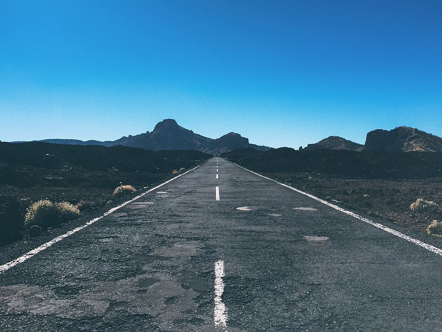 gray road, mountain, spain, teide national park, alps, nature HD wallpaper