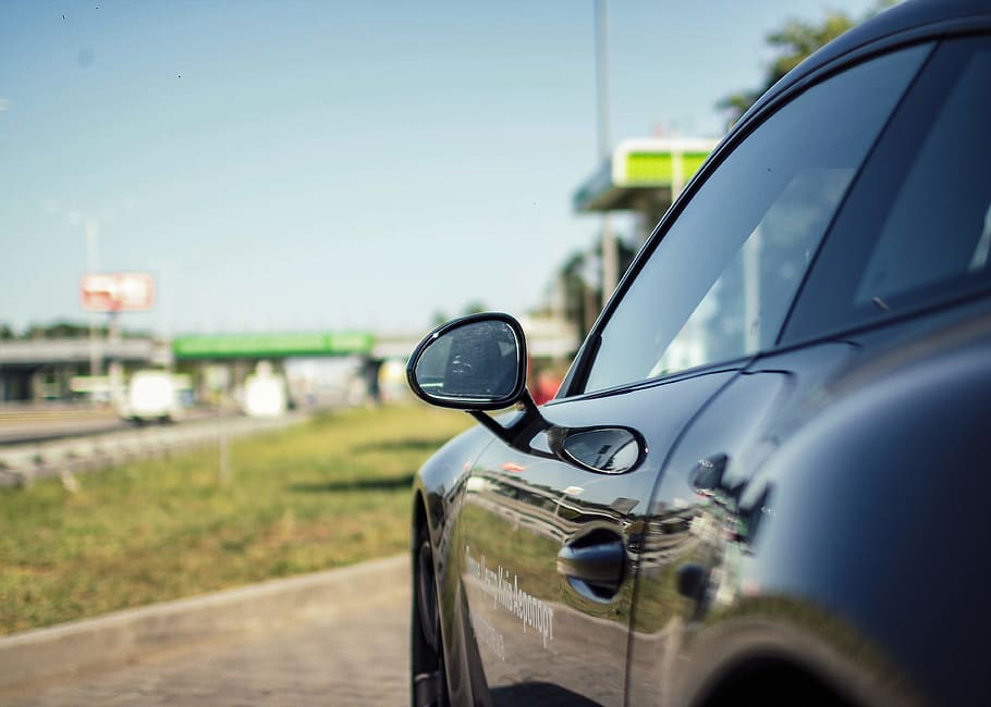 black car wing mirror, transportation, vehicle, automobile, car mirror HD wallpaper