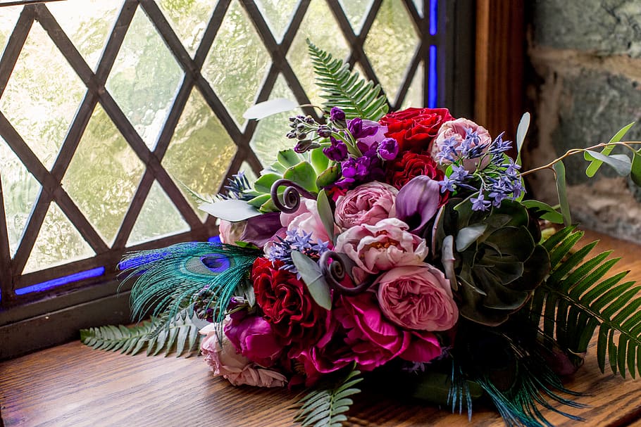multicolored bouquet beside window, art, graphics, floral design HD wallpaper