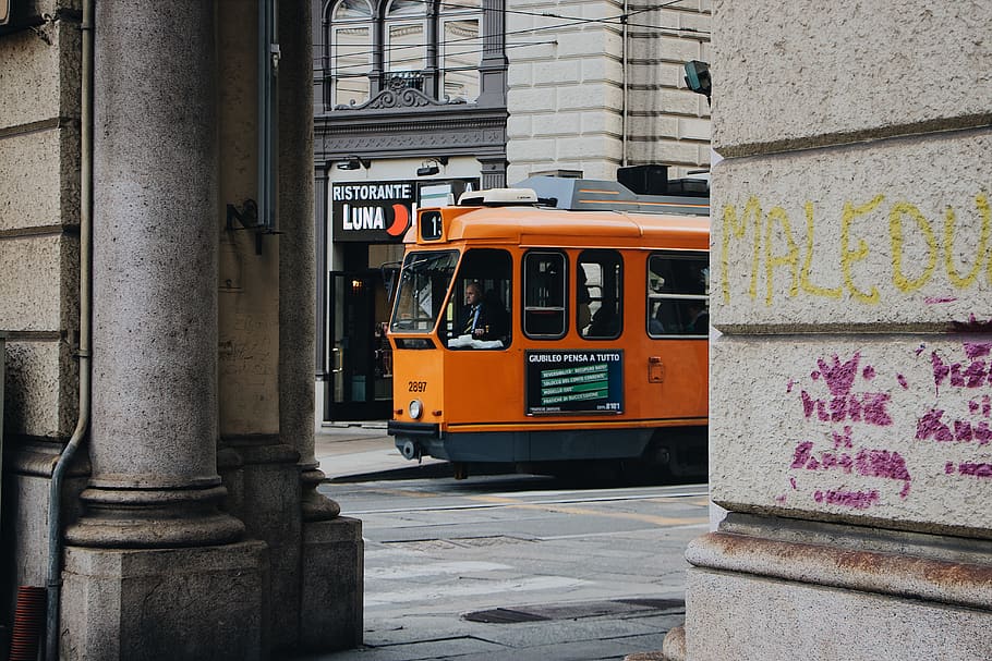 orange auto-rickshaw, person, human, transportation, vehicle HD wallpaper