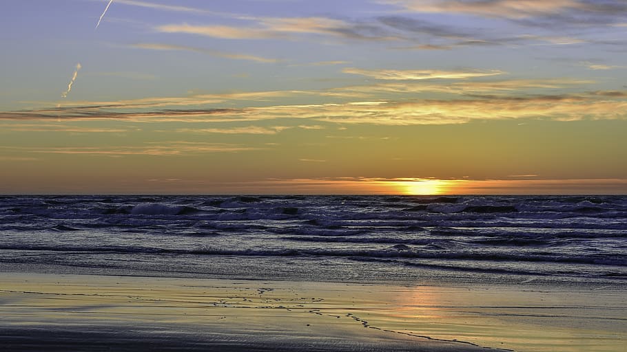 sunset, lithuania, beach, sunset sky, yellow sunset, scenic HD wallpaper