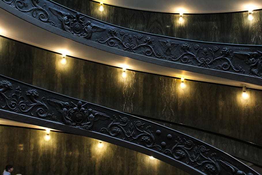 roma, vatican museums, stair, down, canon, italy, architecture HD wallpaper