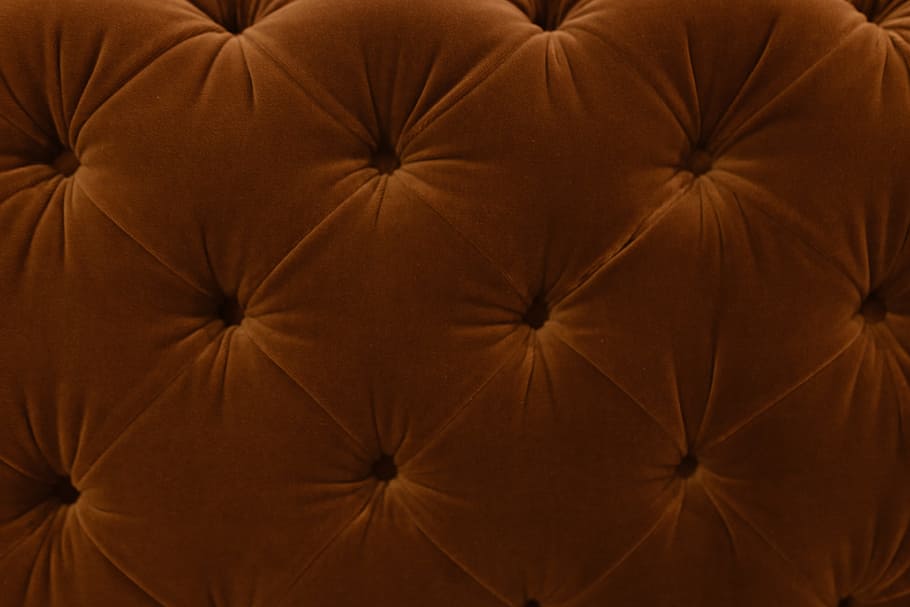 Orange velvet couch, sofa, furniture, home, modern, luxury, cushions, HD wallpaper