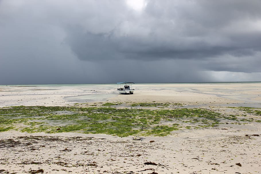 sea, clouds, boat, cloud - sky, storm, water, mode of transportation HD wallpaper