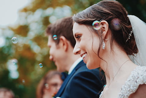 bride and groom smiling, human, person, clothing, apparel, face HD wallpaper