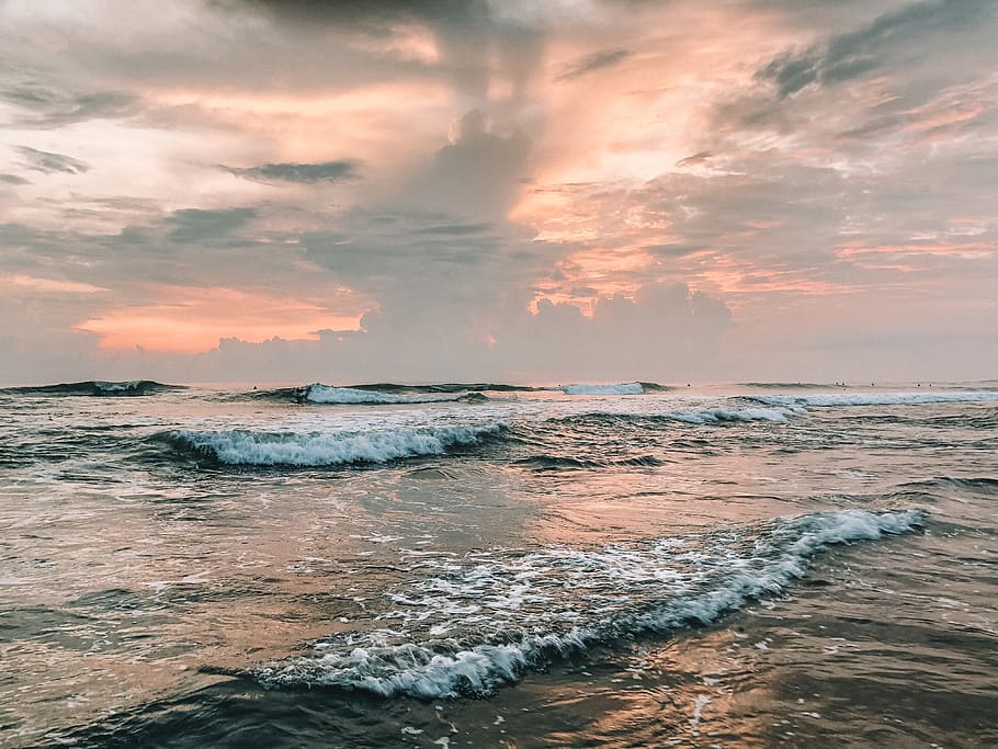 sea waves, water, sky, beauty in nature, motion, cloud - sky HD wallpaper