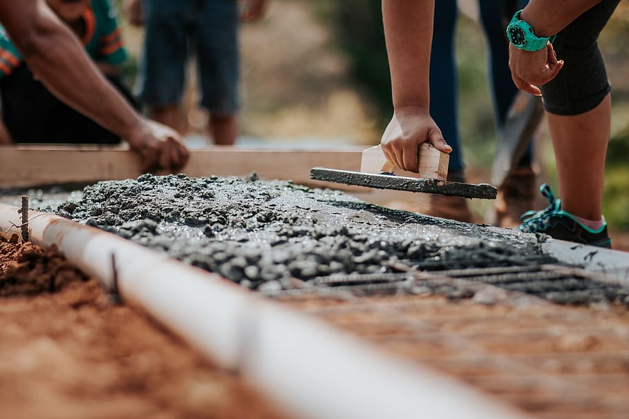 Selective Focus Photography Cement, action, construction, day HD wallpaper