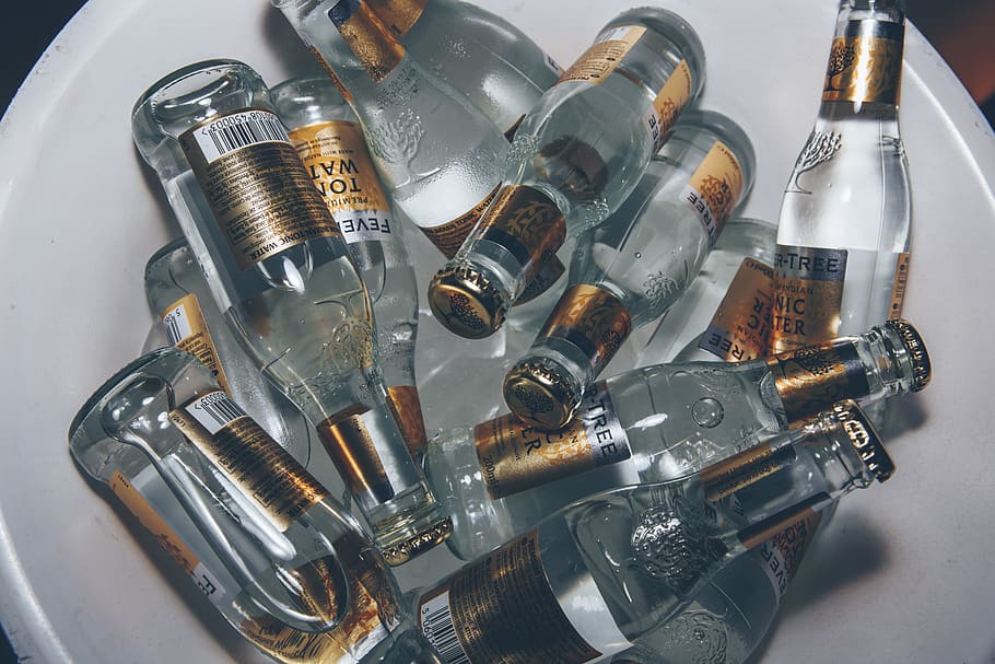 clear glass bottles, container, large group of objects, still life HD wallpaper