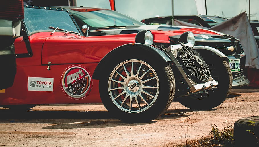 vintage red car, wheel, machine, spoke, tire, alloy wheel, transportation HD wallpaper