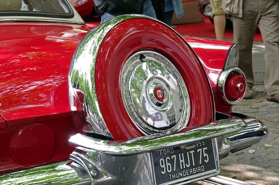 ford, thunderbird, oldtimer, spare wheel, automotive, classic HD wallpaper