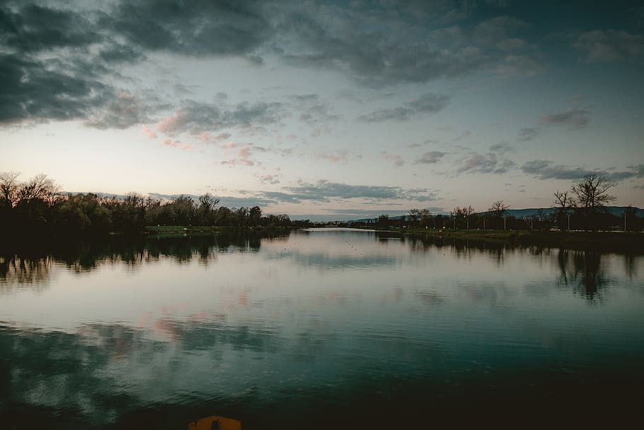 trees, lakes, forest, reflection, sunset, dusk, water, cloud - sky HD wallpaper