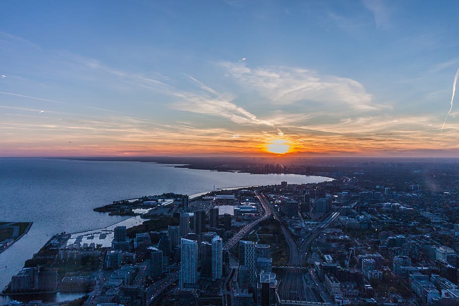 canada, toronto, skyline, sunset, architecture, built structure HD wallpaper