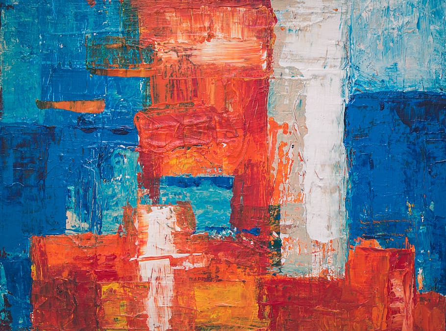 Orange, White, and Blue Painting, abstract expressionism, abstract painting, HD wallpaper