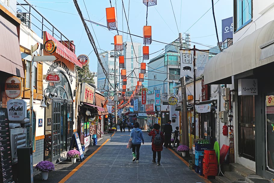 seoul, south korea, southkorea, foodstreet, building exterior, HD wallpaper