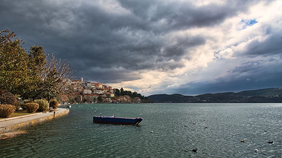 greece, kastoria, cloud - sky, water, architecture, nature HD wallpaper