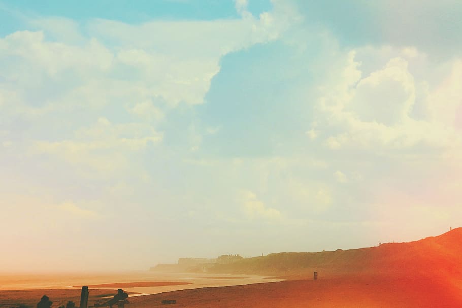 buildings, clouds, blue, sky, beach, sand, sea, weather, cloud - sky HD wallpaper