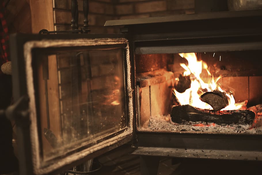 fire, fireplace, cabin, logs, heat - temperature, burning, fire - natural phenomenon
