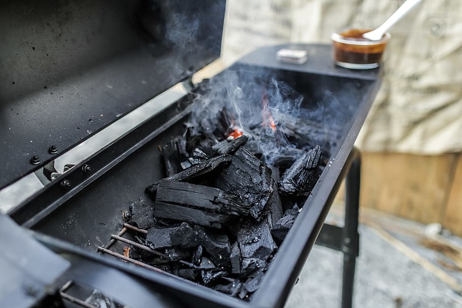 burning charcoal on grill, forge, anthracite, fire, bbq, food HD wallpaper