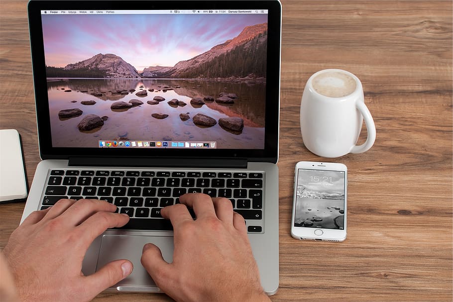 macbook, laptop, typing, working, office, desk, business, technology HD wallpaper