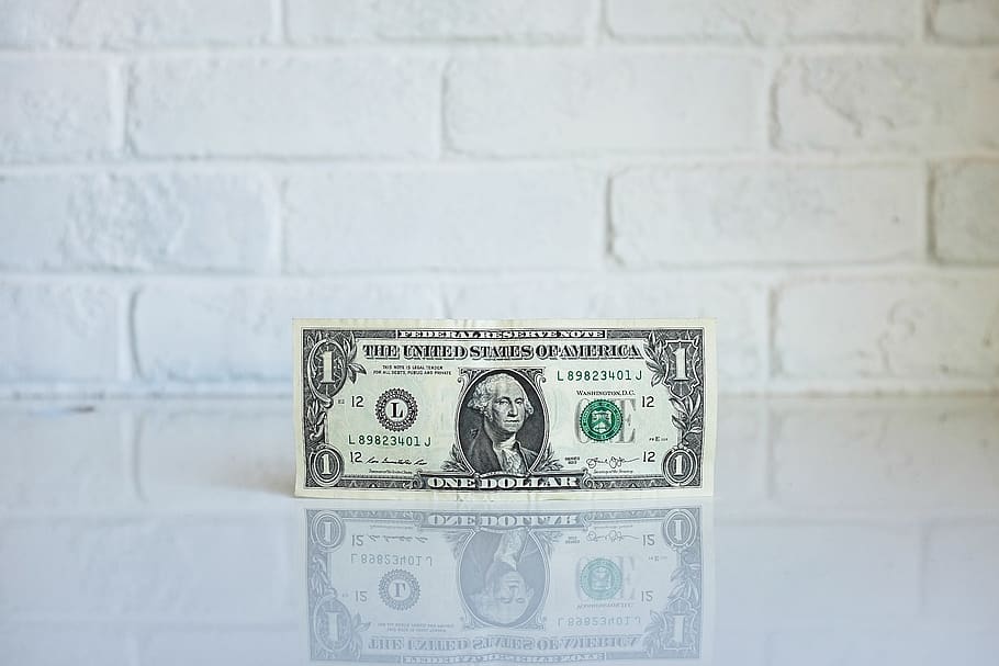 dollar, money, bill, reflection, white, wall, currency, finance HD wallpaper