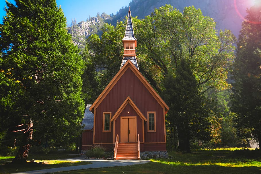 brown chapel surrounded with trees, built structure, architecture HD wallpaper