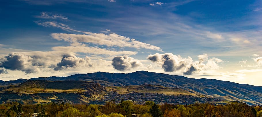 Mountain Silhouette, blue sky, clouds, dawn, daylight, landscape HD wallpaper