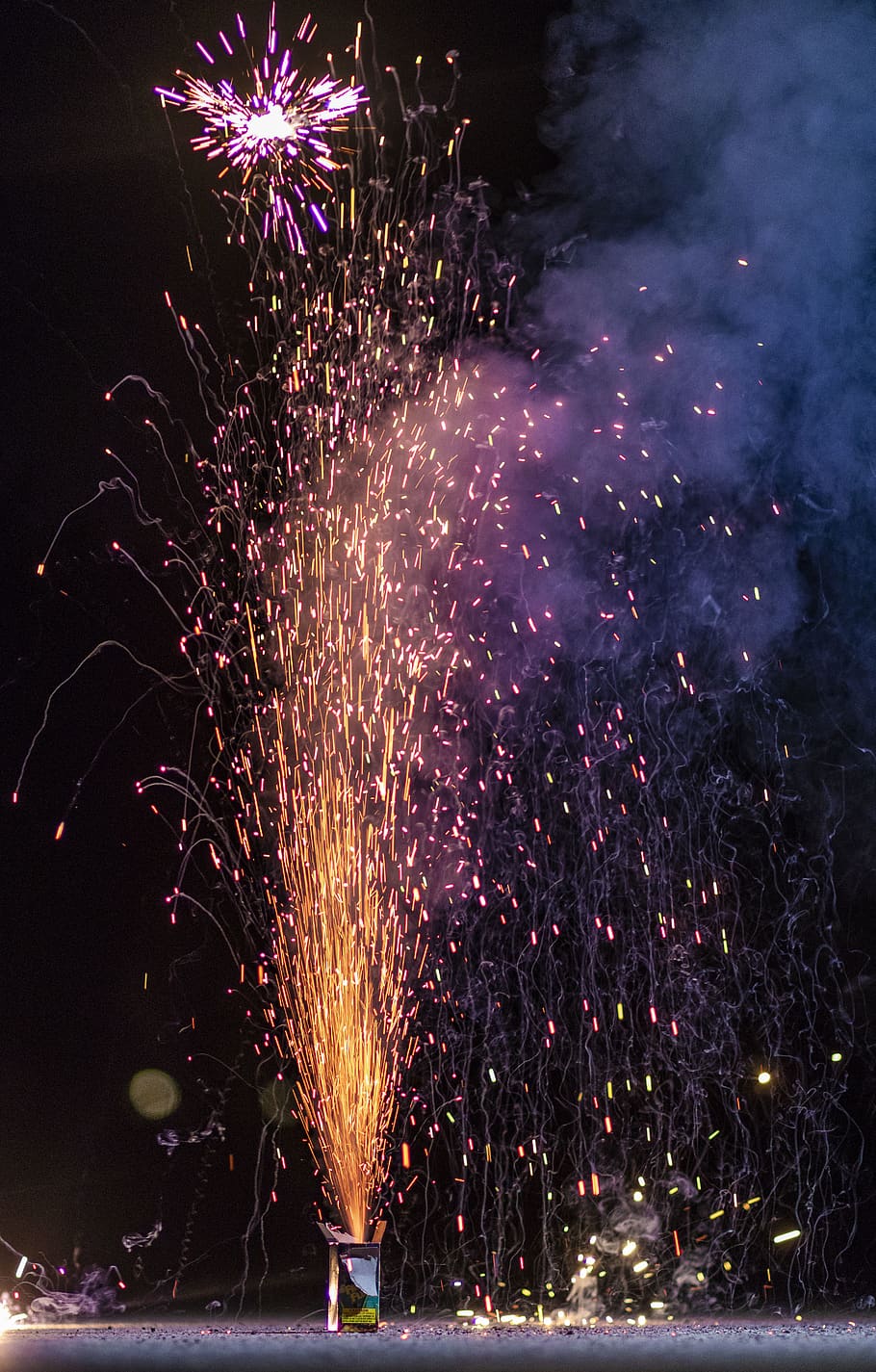fire, fireworks, smoke, purple, magenta, sparklers, night, nighttime HD wallpaper