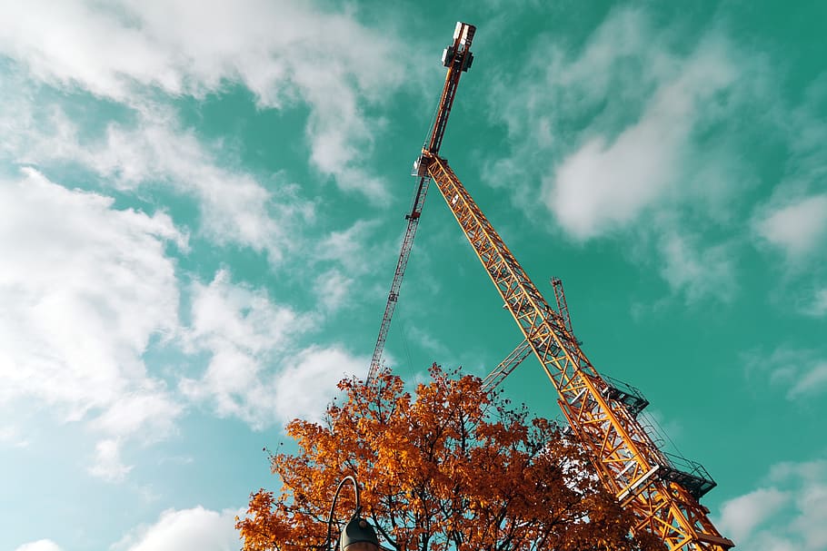 crane, berlin, sky, building, steel, clouds, cloud - sky, low angle view HD wallpaper