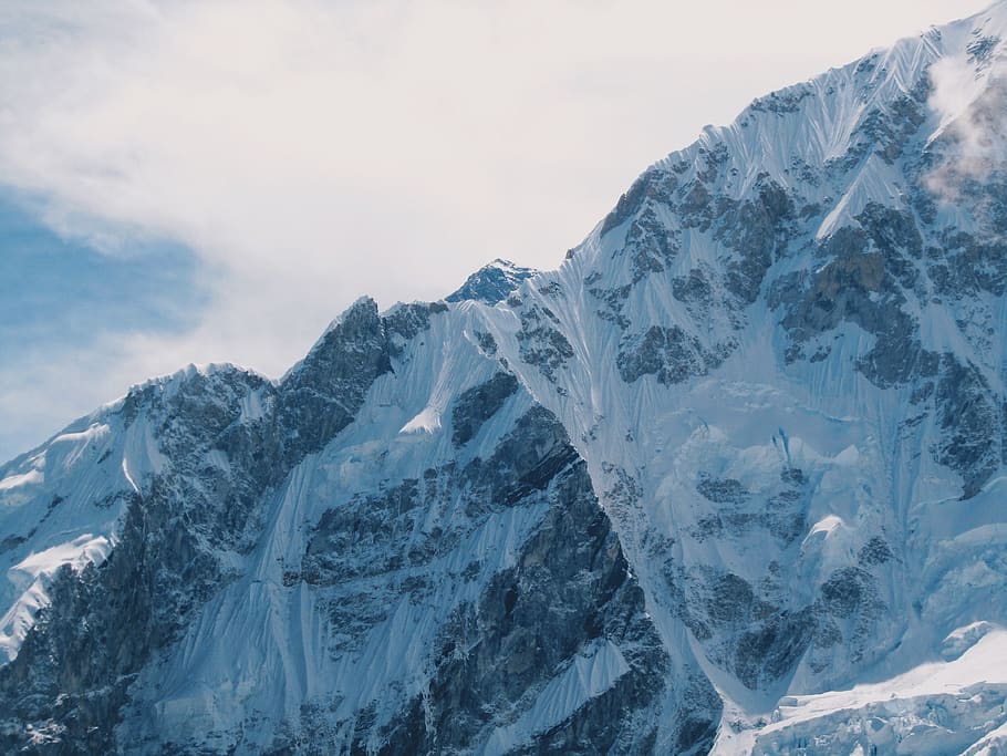 mountain covered with snow, cold temperature, winter, sky, beauty in nature HD wallpaper