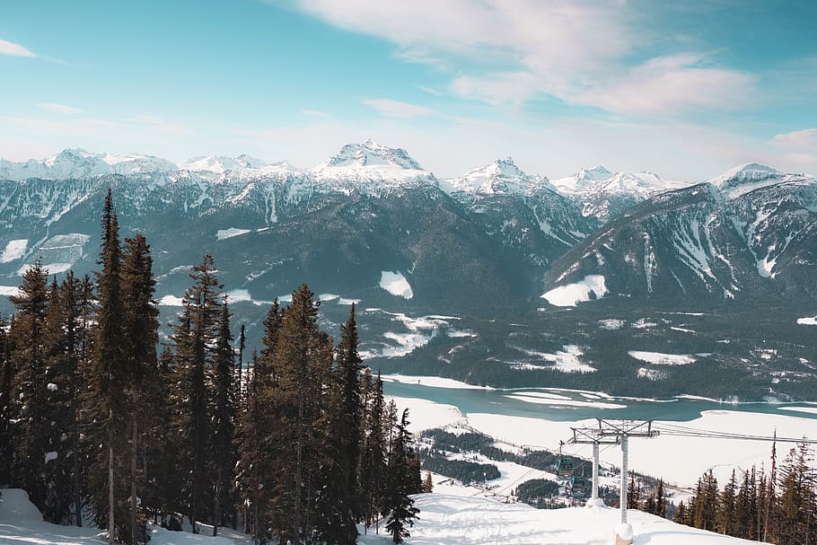 snow covered rocky mountains, nature, outdoors, tree, plant, ice HD wallpaper
